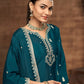Rajwada Teal Blue Chinon Embroidered Semi-Stiched Kurta Set For Women