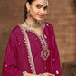 Rajwada Dark Magenta Chinon Embroidered Semi-Stiched Kurta Set For Women