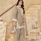Rajwada Beige Silk Blend Embroidered Semi-Stiched Kurta Set For Women