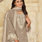 Rajwada Beige Silk Blend Embroidered Semi-Stiched Kurta Set For Women
