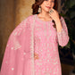 Rajwada Pink Net Embroidered Semi stitched Kurta Set with Inner For Women