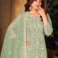 Rajwada Green Net Embroidered Semi stitched Kurta Set with Inner For Women