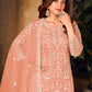 Rajwada Peach Net Embroidered Semi stitched Kurta Set with Inner For Women