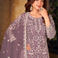 Rajwada Light Purple Net Embroidered Semi stitched Kurta Set with Inner For Women