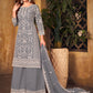 Rajwada Grey Net Embroidered Semi stitched Kurta Set with Inner For Women