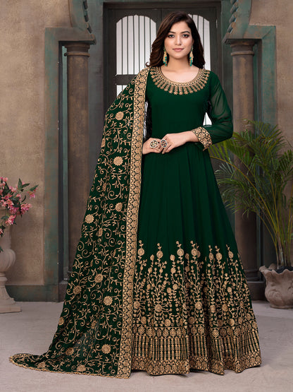 Rajwada Green Georgette Embroidered Semi stitched Kurta Set with Inner For Women