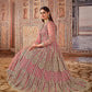 Rajwada Pink Net Embroidered Semi stitched Kurta Set with Inner For Women