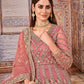 Rajwada Pink Net Embroidered Semi stitched Kurta Set with Inner For Women