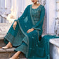 Rajwada Teal Silk Embroidered Semi stitched Kurta Set For Women
