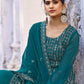 Rajwada Teal Silk Embroidered Semi stitched Kurta Set For Women