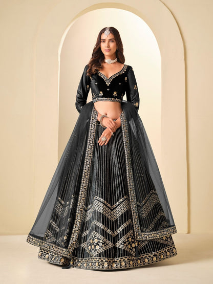 Rajwada Black Velvet Embellished Lehenga For Women