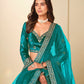 Rajwada Sea Green Velvet Embellished Lehenga For Women