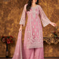 Rajwada Pink Net Embroidered Semi stitched Kurta Set with Inner For Women
