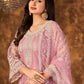 Rajwada Pink Net Embroidered Semi stitched Kurta Set with Inner For Women