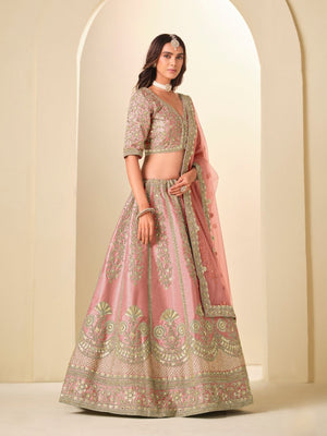 Rajwada Dusty Pink Silk Blend Embellished Lehenga For Women