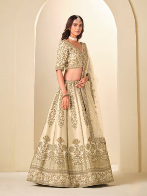 Rajwada Ivory Silk Blend Embellished Lehenga For Women