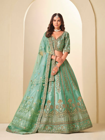 Rajwada Green Silk Blend Embellished Lehenga For Women