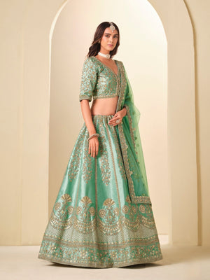 Rajwada Green Silk Blend Embellished Lehenga For Women