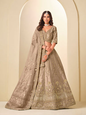 Rajwada Beige Silk Blend Embellished Lehenga For Women