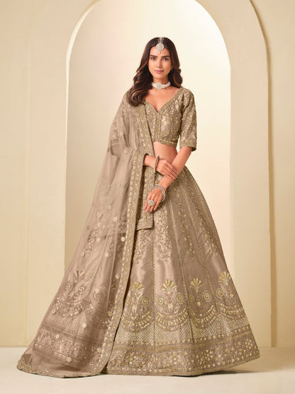 Rajwada Beige Silk Blend Embellished Lehenga For Women