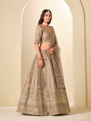 Rajwada Beige Silk Blend Embellished Lehenga For Women