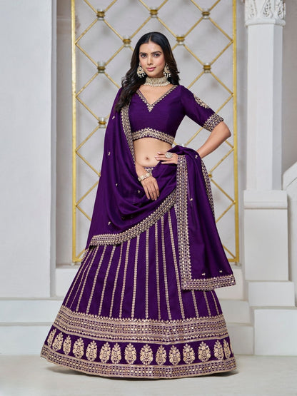 Rajwada Deep Purple Net Embellished Lehenga For Women