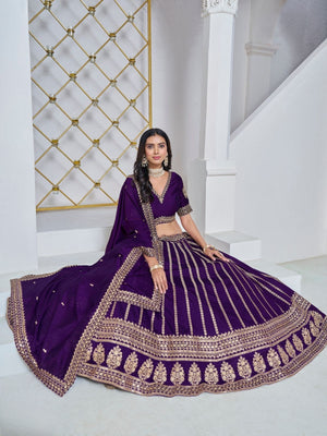 Rajwada Deep Purple Net Embellished Lehenga For Women