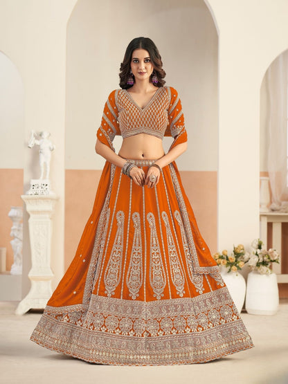 Rajwada Orange Georgette Embellished Lehenga For Women
