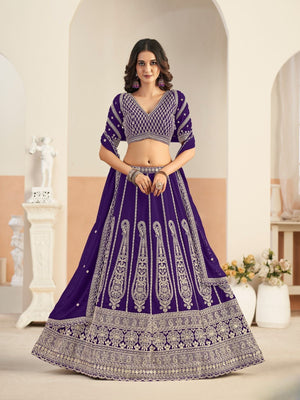 Rajwada Deep Purple Georgette Embellished Lehenga For Women