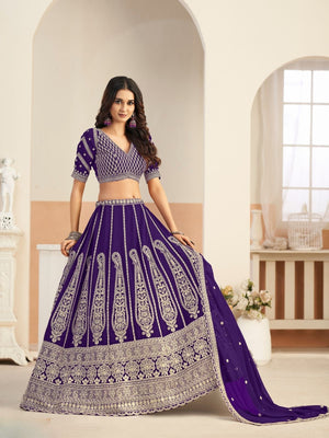 Rajwada Deep Purple Georgette Embellished Lehenga For Women