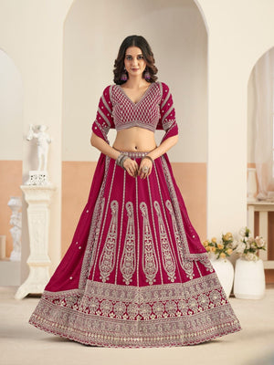 Rajwada Deep Magenta Georgette Embellished Lehenga For Women