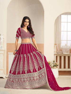 Rajwada Deep Magenta Georgette Embellished Lehenga For Women