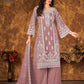 Rajwada Mauve Net Embroidered Semi stitched Kurta Set with Inner For Women