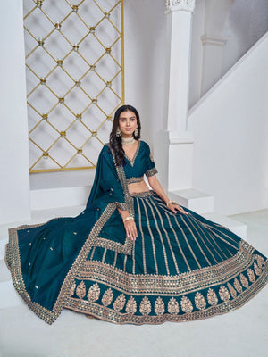 Rajwada Deep Teal Net Embellished Lehenga For Women