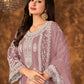 Rajwada Mauve Net Embroidered Semi stitched Kurta Set with Inner For Women