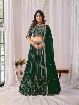Rajwada Deep Green Georgette Embellished Lehenga For Women