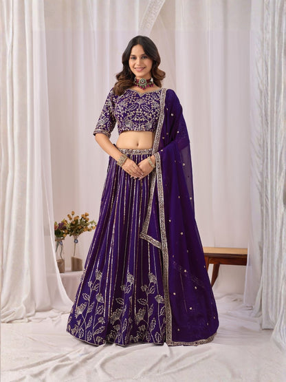 Rajwada Deep Purple Georgette Embellished Lehenga For Women