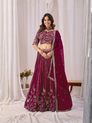 Rajwada Wine Georgette Embellished Lehenga For Women