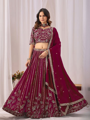 Rajwada Wine Georgette Embellished Lehenga For Women