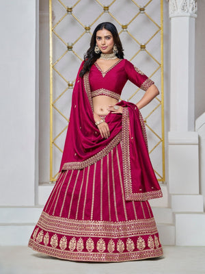 Rajwada Dark Pink Net Embellished Lehenga For Women