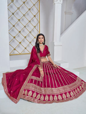Rajwada Dark Pink Net Embellished Lehenga For Women