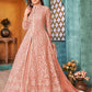 Rajwada Peach Net  Embroidered Semi stitched Kurta Set with Inner For Women
