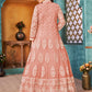 Rajwada Peach Net  Embroidered Semi stitched Kurta Set with Inner For Women