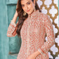 Rajwada Peach Net  Embroidered Semi stitched Kurta Set with Inner For Women