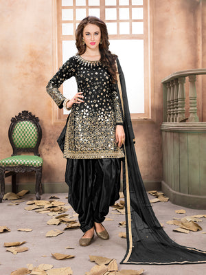 Rajwada Black Tafeta Embellished Semi stitched Kurta Set For Women