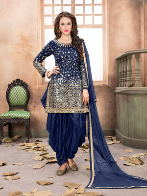 Rajwada BlueTafeta Embellished Semi stitched Kurta Set For Women