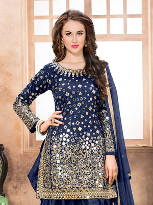 Rajwada BlueTafeta Embellished Semi stitched Kurta Set For Women