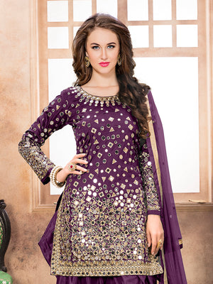 Rajwada Purple Tafeta Embellished Semi stitched Kurta Set For Women