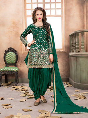 Rajwada Green Tafeta Embellished Semi stitched Kurta Set For Women