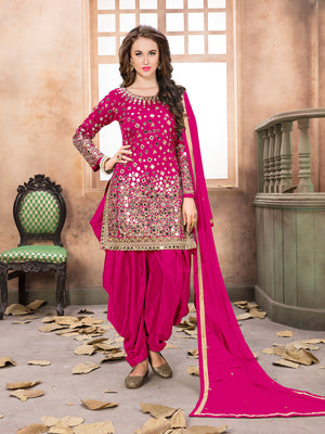 Rajwada Pink Tafeta Embellished Semi stitched Kurta Set For Women